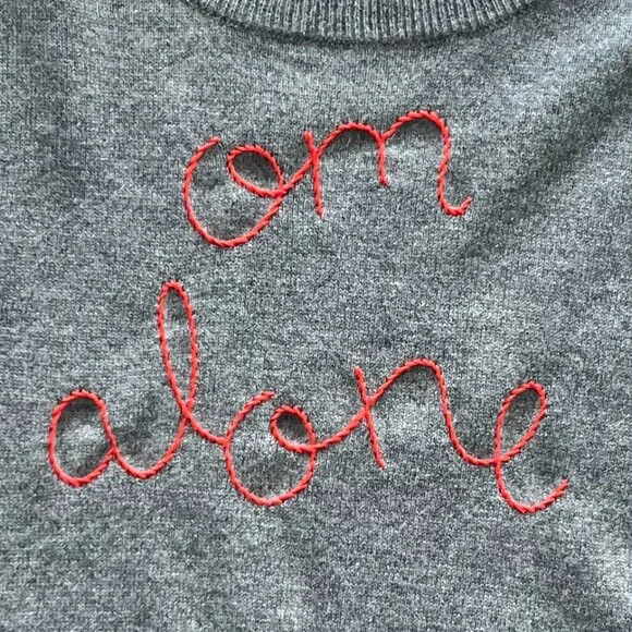 Lingua Franca Cashmere Sweater – “Om Alone” – Gray/Red Stitching (Size S) - Picture 5 of 5